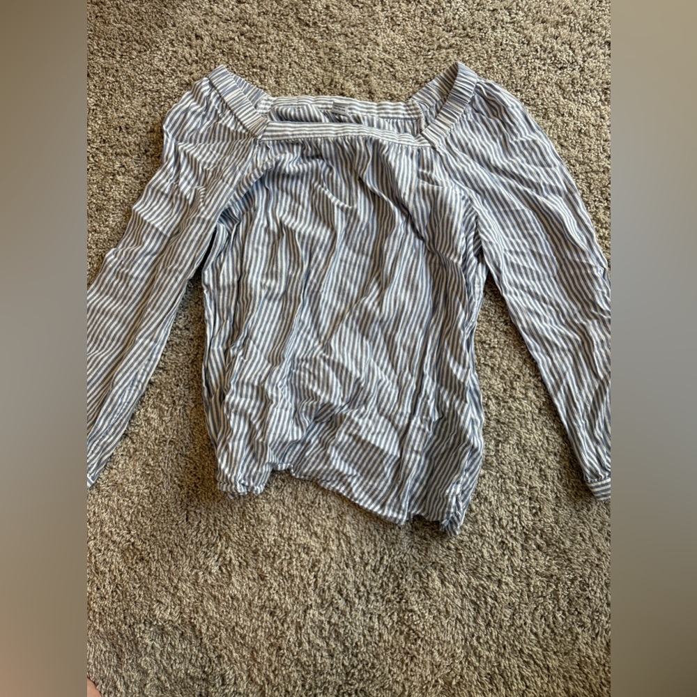 Old Navy Blue and White Fitted Ribbed Sailor Collar Blouse